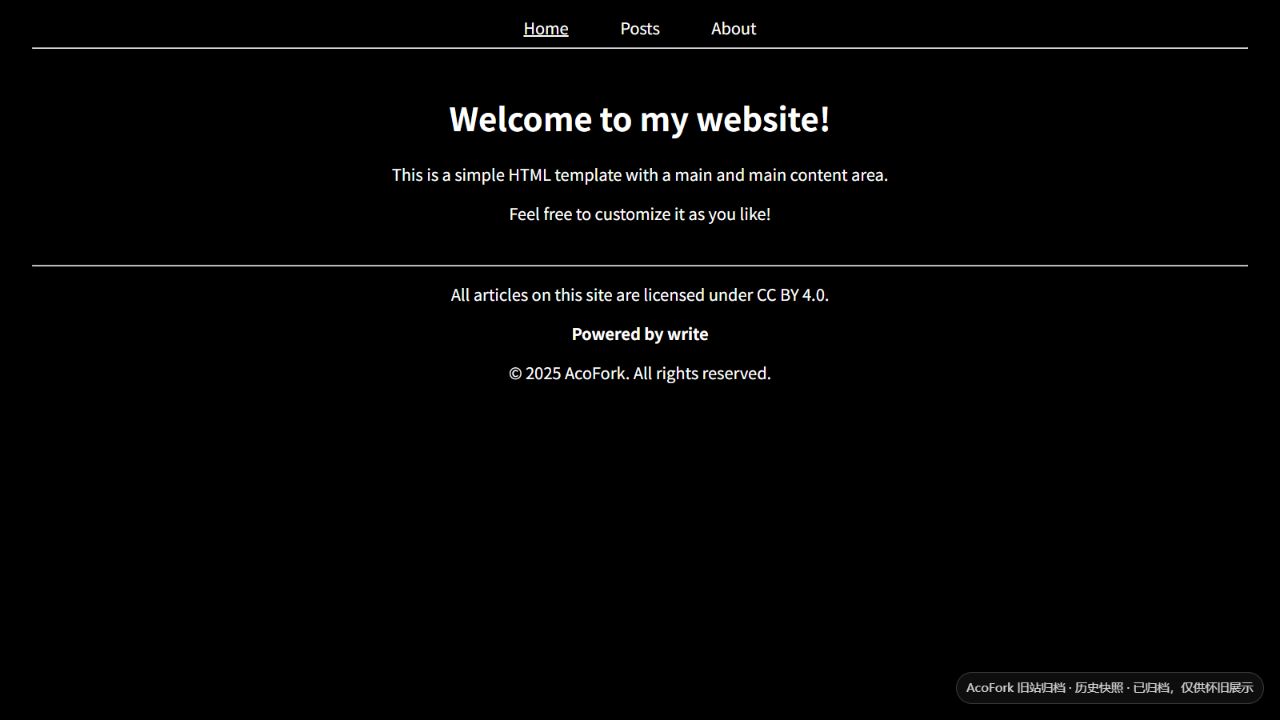 AcoFork Blog · Simple HTML Demo 首屏预览